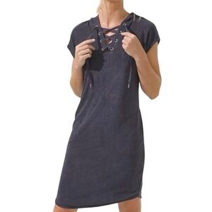 NWT SOMA Weekend Gray Terry Soft Bamboo Short Hoodie Dress - Gray Ink - Sz Large